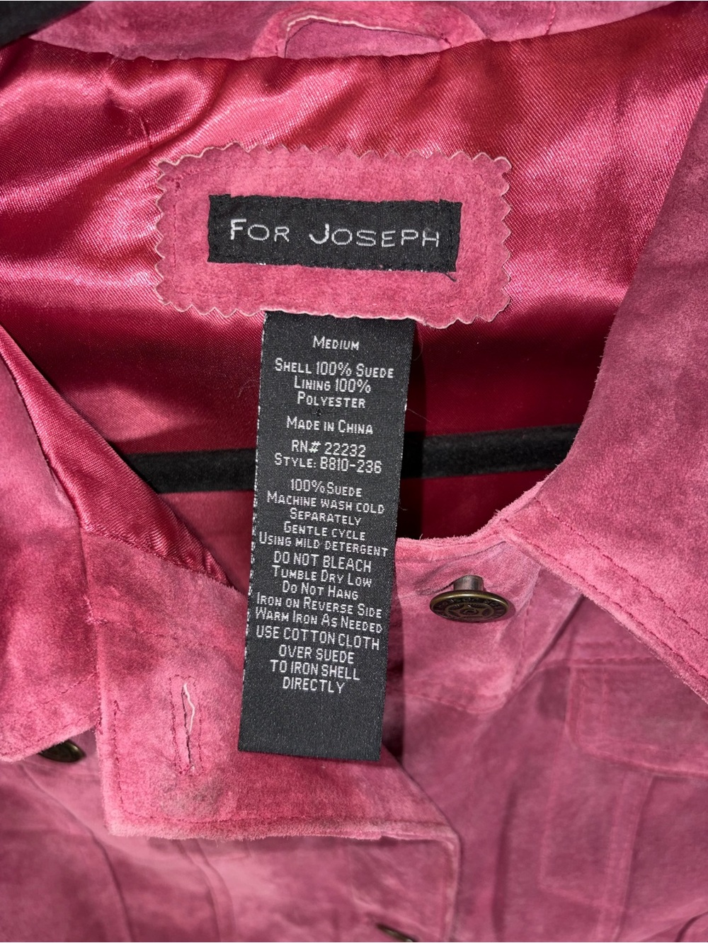 For Joseph Women’s Suede Button-Front Collared Jacket in Pink sz M - Picture 7 of 11
